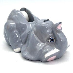 Vintage Ceramic Elephant Tape Dispenser Gray & Pink Office Desk Novelty 7"x4"x4"
